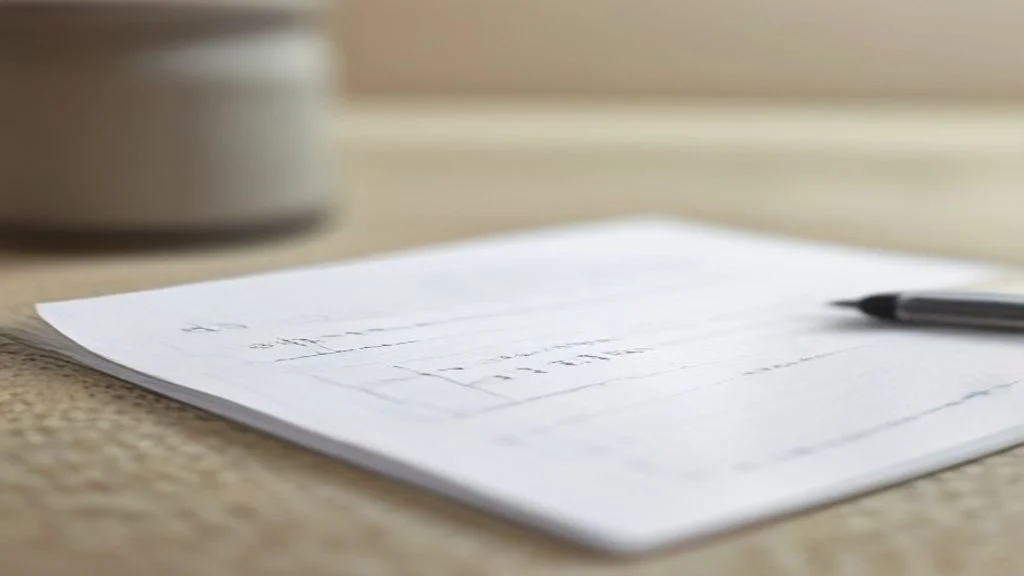 Handschriftliche Notizen mit Kennzahlen-Tabellen auf Papier und Kugelschreiber verdeutlichen die manuelle Erfassung von KI-Systemnutzen.